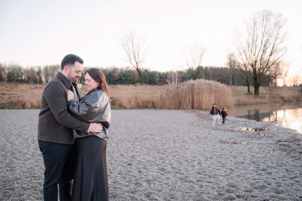 Family walking together during fun outdoor photoshoot session